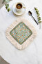 Elegant Floral Motif Fringed Presentation Napkin - Spring Breeze Bohemian Green Orange Coaster Tissue - 3