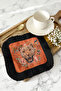 Luxury Leopard Floral Fringed Presentation Napkin-Wild Nature Bohemian Tile Black Coffee Side Presentation Napkin - 8
