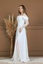 Crepe Balen Lace Detailed Long Evening Dress - White - 7