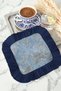 Fringed Presentation Napkin with Pearl Branch Motif - Elegant Natural Bohemian Blue Gold Colored Coaster Tissue - 5