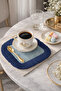 Small Leaf Motif Fringed Coffee Serving Napkin - Natural Bohemian Navy Blue Coaster Tissue - 3
