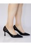 Women's Black Thin Heeled Buckle Stiletto Shoes - 3