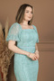 Full Beaded Fabric Square Collar Pencil Dress - Mint Green - 4