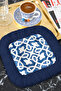 Luxurious Ottoman Motif Fringed Presentation Napkin - Elegant Blue Italian Style Navy Blue Coaster Tissue - 5