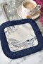 Luxurious Wave Motif Fringed Presentation Decoration Handkerchief - Elegant Fluid Blue Bohemian Cream Coffee Side Napkin - 5