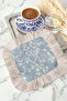 Luxurious Floral Branch Motif Tasseled Presentation Napkin - Elegant Spring Bohemian Blue Cream Coaster Tissue - 3