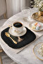 Elegant and Stylish Cat Portrait Fringed Presentation Napkin - Artistic Noble Cat Themed Black Coaster Tissue - 4