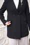 Black Double-Breasted Collar Brooch Detailed Lined Blazer Jacket - 3