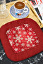 Sparkling Snowflake Fringed Presentation Napkin - Winter Table Christmas Red Bohemian Coaster Napkin