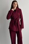 Women's Jacket Pants Set Waist Tie Detailed Blazer Jacket Wide Leg Pants Suit - 2
