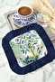 Lemon Tree Garden Fringed Presentation Placemat Napkin - Natural Vibrant Bohemian Navy Blue Presentation Napkin - 8