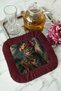 Bohemian Artistic Cat Tassel Placemat Napkin - Vintage Floral Rustic Burgundy Presentation Napkin - 8