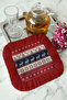 Nordic Deer Motif Fringed Presentation Napkin-Winter House Rustic Red Navy Blue Coaster Tissue - 5