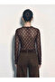 Women's Brown Transparent Lace Long Sleeve Half Turtleneck Blouse 60283932 - 5