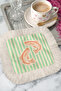 Fish Illustrated Fringed Presentation Napkin - Sea-Themed Green Striped Cream Rustic Coaster Tissue - 2