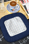 Elegant Leaf Motif Fringed Presentation Napkin - Classic Minimalist Navy Blue Coaster Serving Napkin - 8