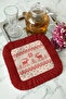 Nordic Snow-Themed Stylish Napkin with Fringes - Geyikli Winter Rustic Red Coffee Tray Napkin - 3