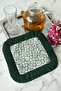 Elegant Tile Motif Fringed Presentation Napkin - Natural Texture Nordic Green Coaster Serving Tissue - 4