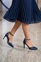 Sindy Plus Navy Blue Satin Banded Thin Heeled Evening Dress Stiletto Shoes - 3
