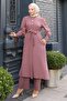 Button Detailed Belted Suit Dusty Rose 19291