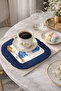Luxurious Chinese Motif Fringed Presentation Napkin - Blue Classic British Bohemian Navy Blue Coffee Side Presentation Handkerchief - 2