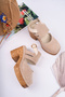 Karen Model Genuine Leather Beige Closed Front Ankle-Buckle Platform Thick-Heeled Women's Sandals - 2