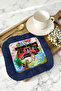 Exotic Luxury Fringed Presentation Napkin - Tropical Bohemian Pink Navy Blue Patterned Coffee Presentation Napkin - 5