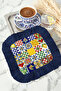 Mediterranean Mosaic Colorful Fringed Presentation Napkin - Italian-Inspired Navy Blue Coaster Presentation Tissue - 5