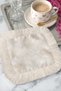 Luxurious Textured Fringed Presentation Napkin - Elegant Cream Bohemian Gold-Colored Design Coaster Tissue - 4