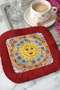 Sophisticated Sun Motif Fringed Presentation Napkin - Mediterranean Bohemian Blue Yellow Red Coaster Napkin - 6