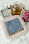 Chinese Garden Fringed Presentation Napkin - Natural Romantic Bohemian Blue Cream Patterned Coffee Presentation Napkin - 4
