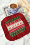 Nordic New Year Patterned Fringed Presentation Napkin - New Year Themed Red Green Coaster Tissue - 8
