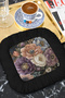 Elegant Flower Garden Fringed Coffee Side Presentation Napkin - Bohemian Black Purple Coaster Tissue - 5