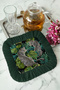 Exotic Charm Fringed Presentation Decoration Handkerchief-Wild Nature Tropical Bohemian Green Coffee Side Napkin - 4