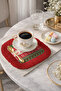 Nordic New Year Patterned Fringed Presentation Napkin - New Year Themed Red Green Coaster Tissue