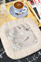 Elegant Bird and Floral Tassel Presentation Napkin - Romantic Japandi Beige White Coaster Tissue - 6