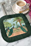 Elegant Peacock Motif Fringed Presentation Napkin - Tropical Garden Bohemian Green Coaster Tissue - 6