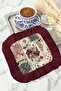 Royal Motif Fringed Serving Cocktail Napkin - Retro Classic Burgundy Rustic Coaster Tissue - 7