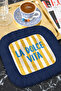 Italian Riviera Striped Fringed Presentation Napkin - Mediterranean Energy Marine Blue Coaster Tissue