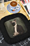 Elegant and Stylish Cat Portrait Fringed Presentation Napkin - Artistic Noble Cat Themed Black Coaster Tissue - 5