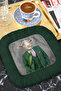 Avangart Elegant Fringed Serving Cocktail Napkin - Masculine Modern Green Gray Coaster Tissue - 4