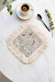 Elegant Bird and Floral Tassel Presentation Napkin - Romantic Japandi Beige White Coaster Tissue - 7