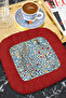 Elegant Nar Tree Motif Fringed Presentation Napkin - Bohemian Garden Blue Red Coaster Tissue - 6