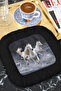 Noble Horse Patterned Fringed Coffee Serving Napkin - Energetic Bohemian Black and White Coaster Tissue - 7