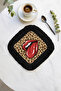 Leopard Tongue and Lip Motif Tasseled Presentation Napkin - Pop Art Bohemian Red Black Coaster Tissue - 8