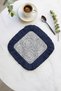 Elegant Floral Motif Fringed Presentation Napkin - Classic Elegant Vintage Navy Blue Coaster Tissue - 3