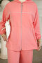 Salmon Hooded Zippered Sweat Cardigan Pants Set - 4