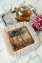 Tropical Vintage Shiny Tasseled Presentation Napkin - Timeless Palm Nostalgic Beige Coaster Tissue - 6