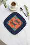 Exotic Leopards Motif Fringed Presentation Napkin-Safari Bohemian Orange Navy Blue Coaster Tissue - 5
