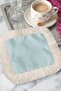 Stylish Luxury Fringed Coffee Side Presentation Cocktail Napkin - Elegant Bohemian Light Blue Cream Coaster Tissue - 7